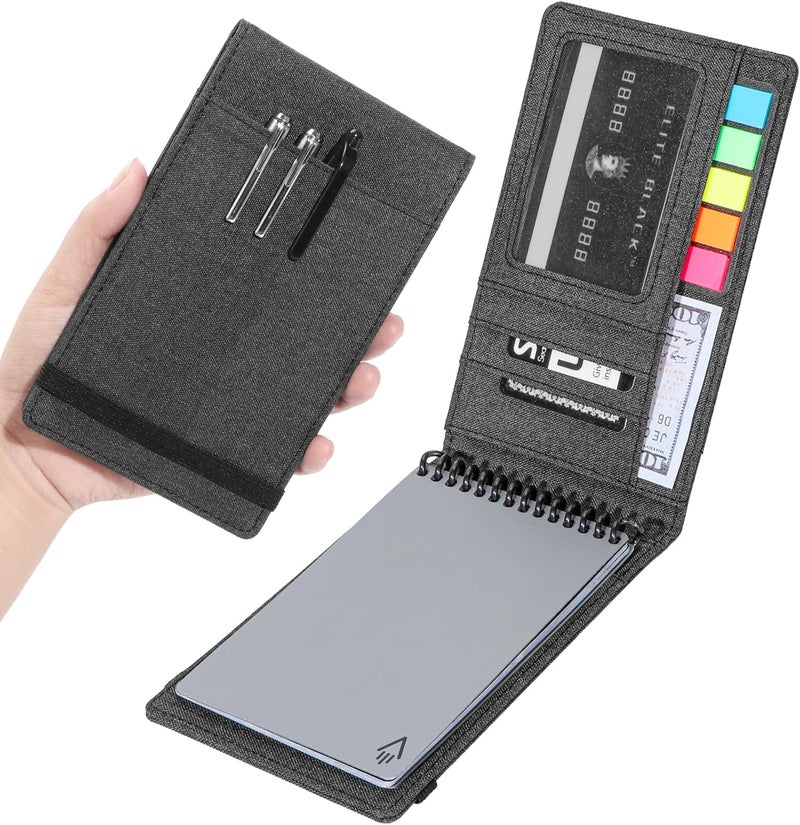 Plinyvel Notebook Cover for Rocketbook Mini & Field Notes Top Spiral (3.5"x5.5") - Durable Waterproof Case with Pen Holder & Card Slot, Power User Productivity Kit (Black) - Image 1